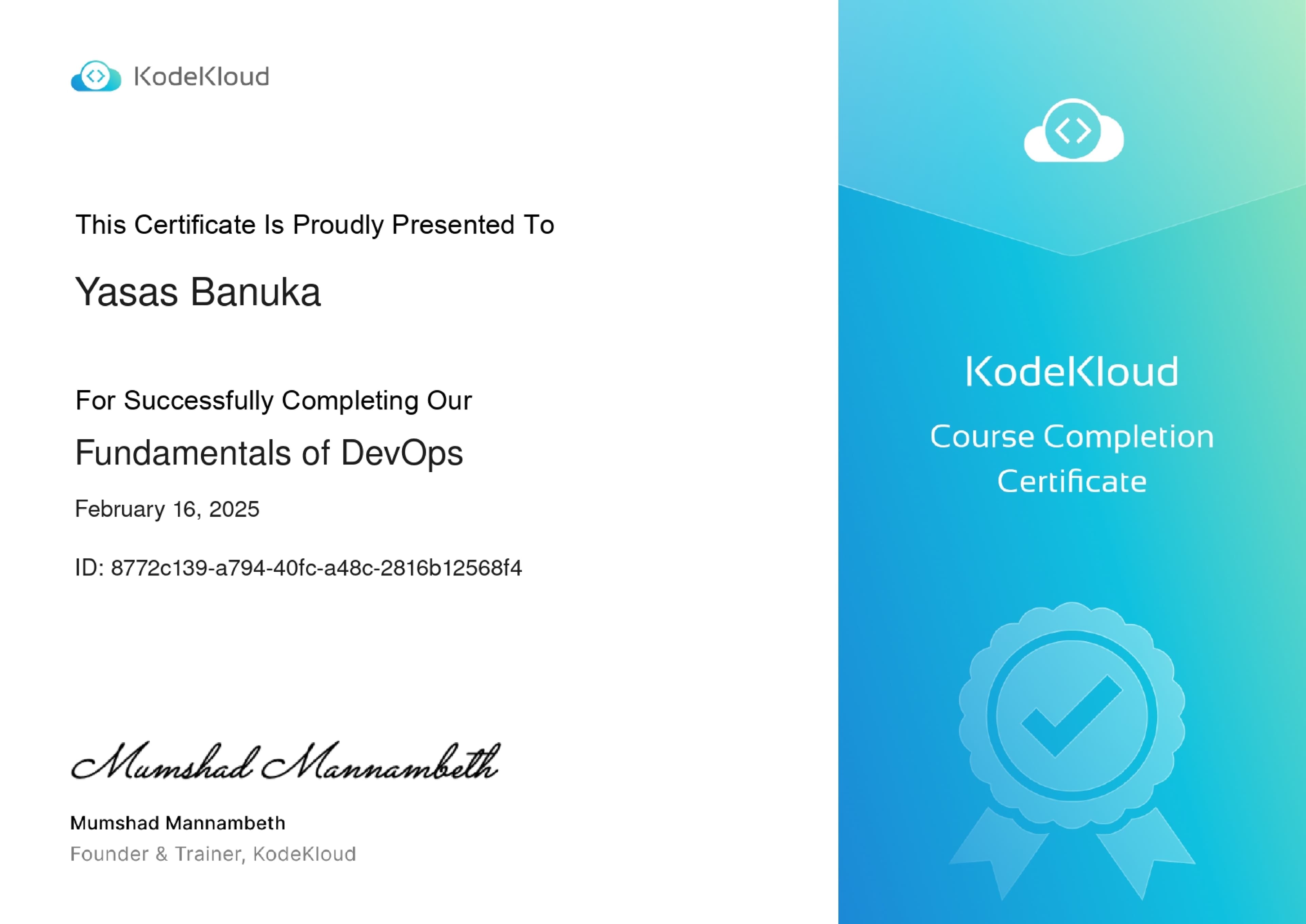 Fundamentals of DevOps Professional Certificate from KodeKloud