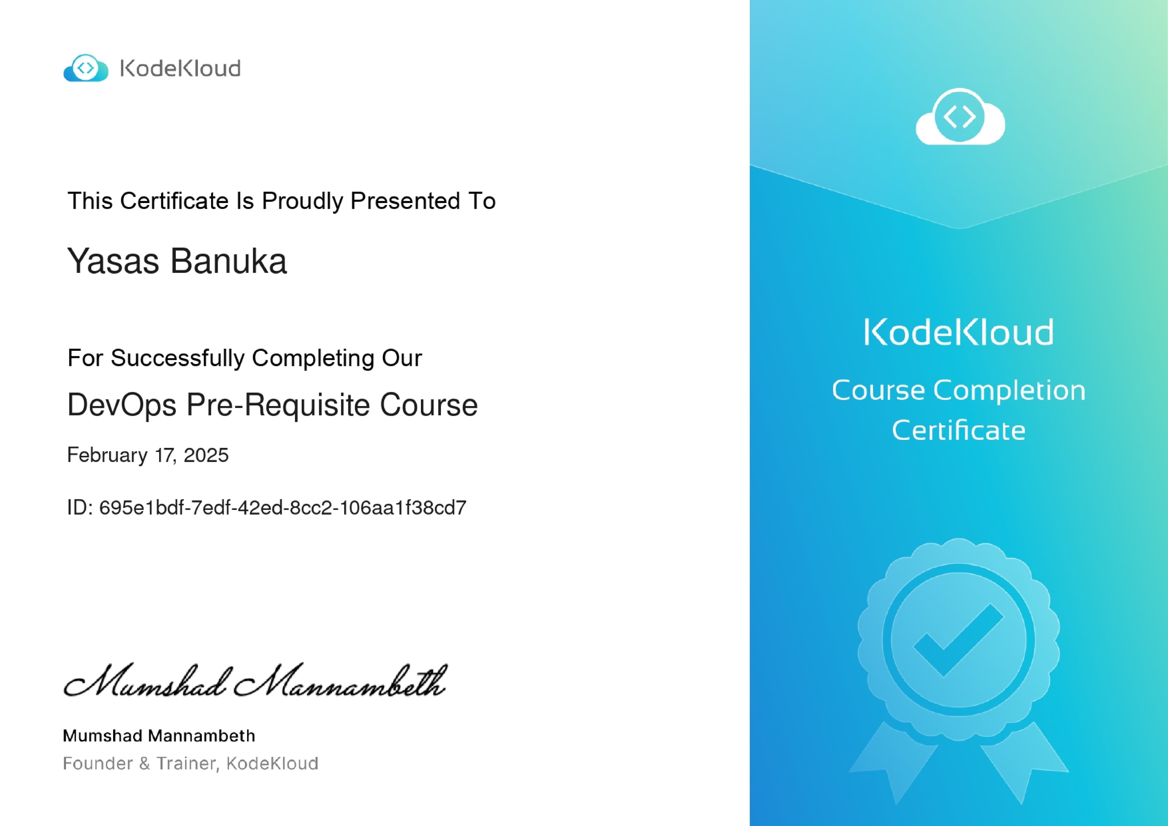 DevOps Pre-Requisite Course Professional Certificate from KodeKloud