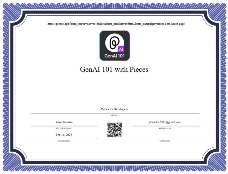 GenAI 101 with Pieces Professional Certificate from Pieces