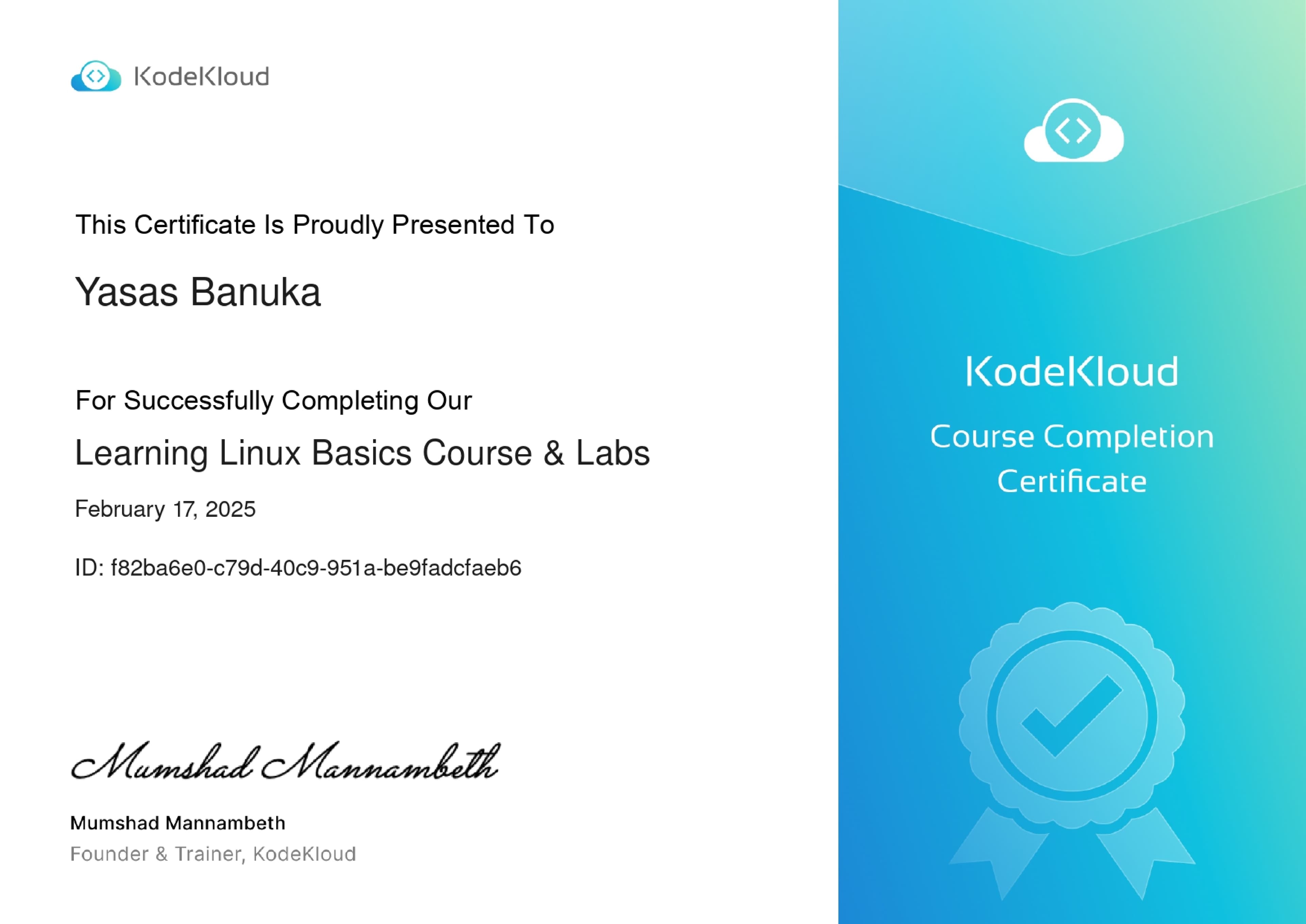 Learning Linux Basics Course & Labs Professional Certificate from KodeKloud