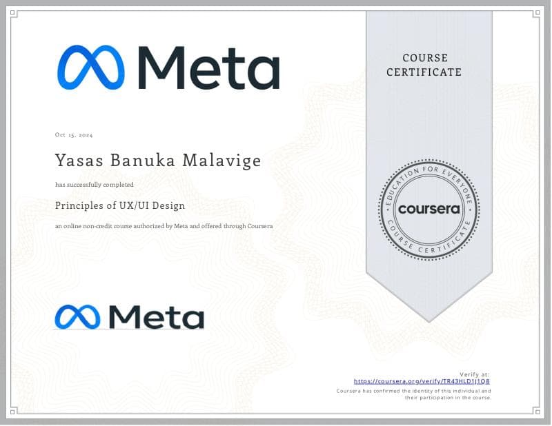 Principles of UX/UI Design Professional Certificate from Meta